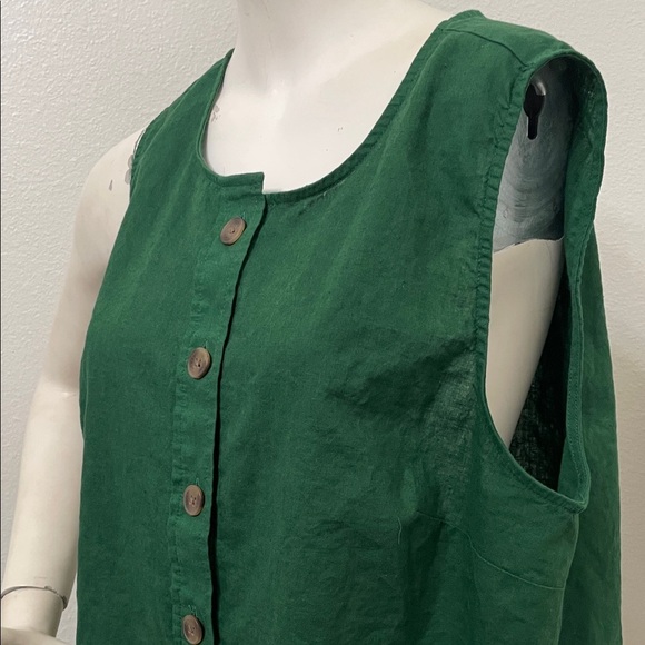 J. Crew Linen Blend Green Button-Up Top, Sz XL - Picture 3 of 6